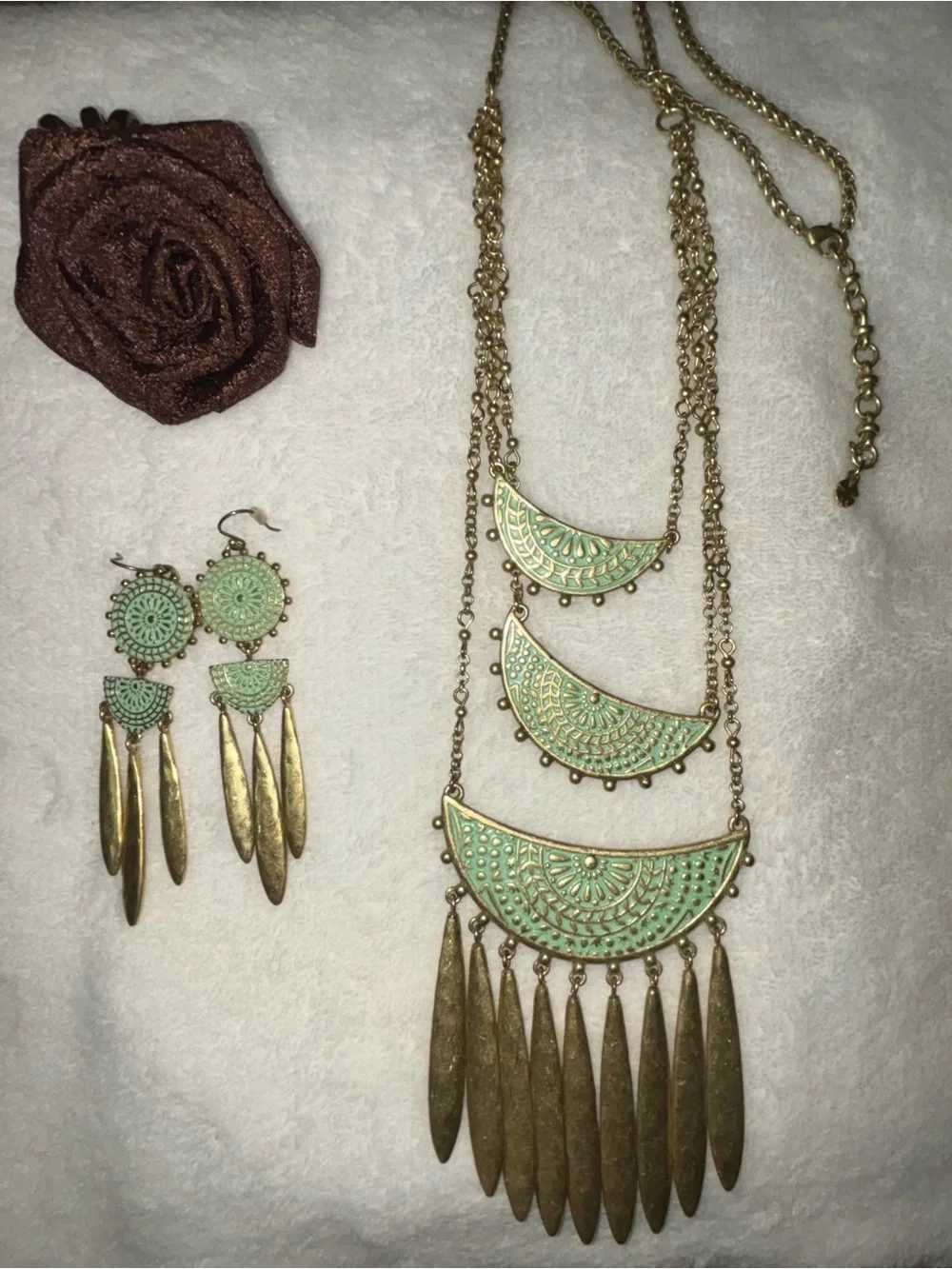 Lucky Brand Gold-Tone Necklace with Mint Enamel Crescent Pendants